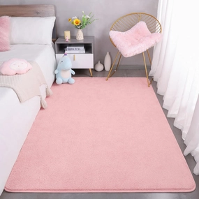 Keeko 4x6 Area Rugs for Bedroom, Soft Modern Living Room Rug Indoor Non Slip Low Pile Washable Rug Fluffy Fuzzy Memory Foam Carpets Throw Rugs for Kids Girls Classroom Dorm Room Decor Pink