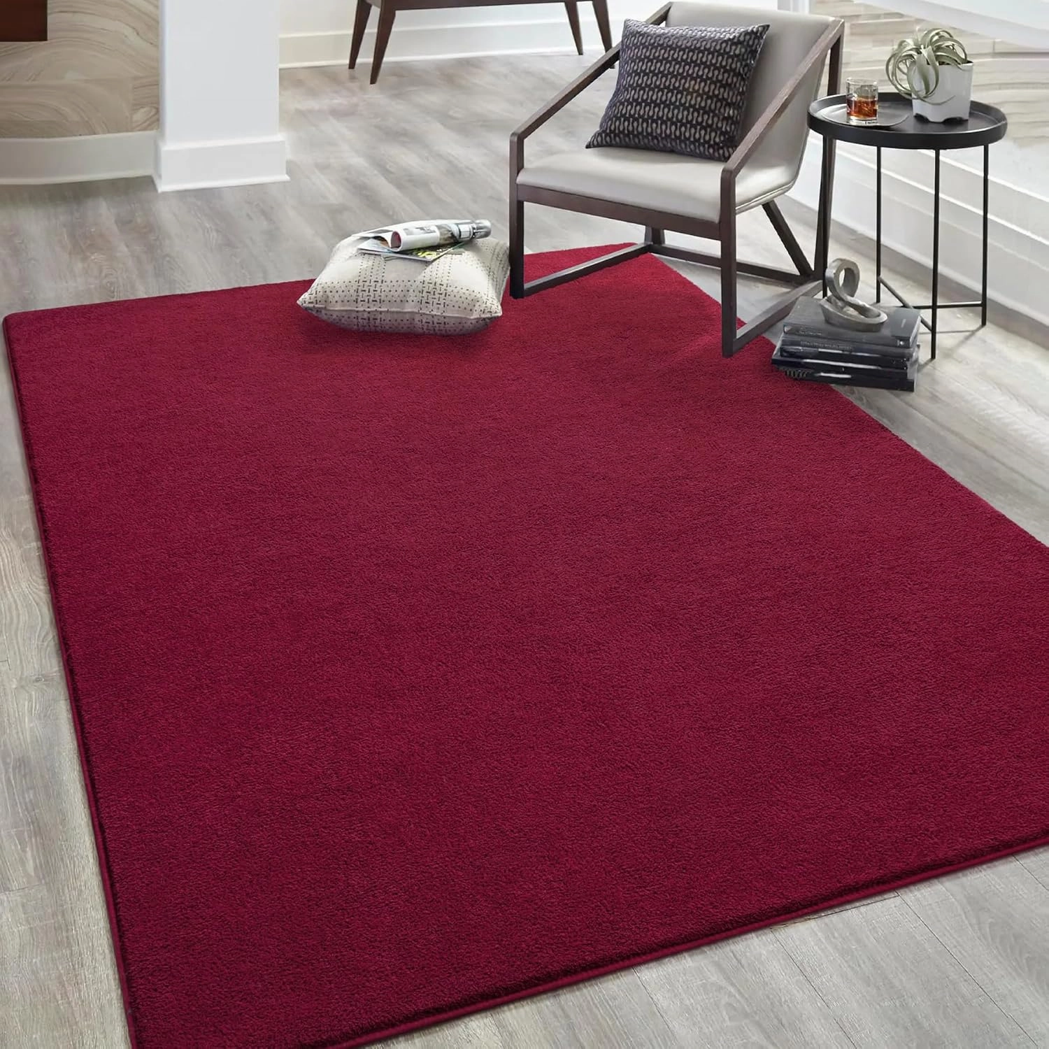 Keeko 4x6 Area Rugs for Bedroom, Soft Modern Living Room Rug Indoor Non Slip Low Pile Washable Rug Fluffy Fuzzy Memory Foam Carpets Throw Rugs for Kids Girls Classroom Dorm Room Decor Red