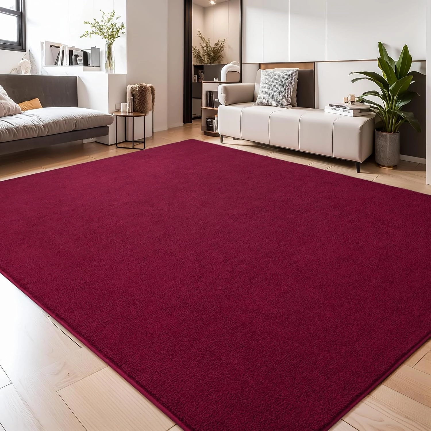 Keeko 4x6 Area Rugs for Bedroom, Soft Modern Living Room Rug Indoor Non Slip Low Pile Washable Rug Fluffy Fuzzy Memory Foam Carpets Throw Rugs for Kids Girls Classroom Dorm Room Decor Red