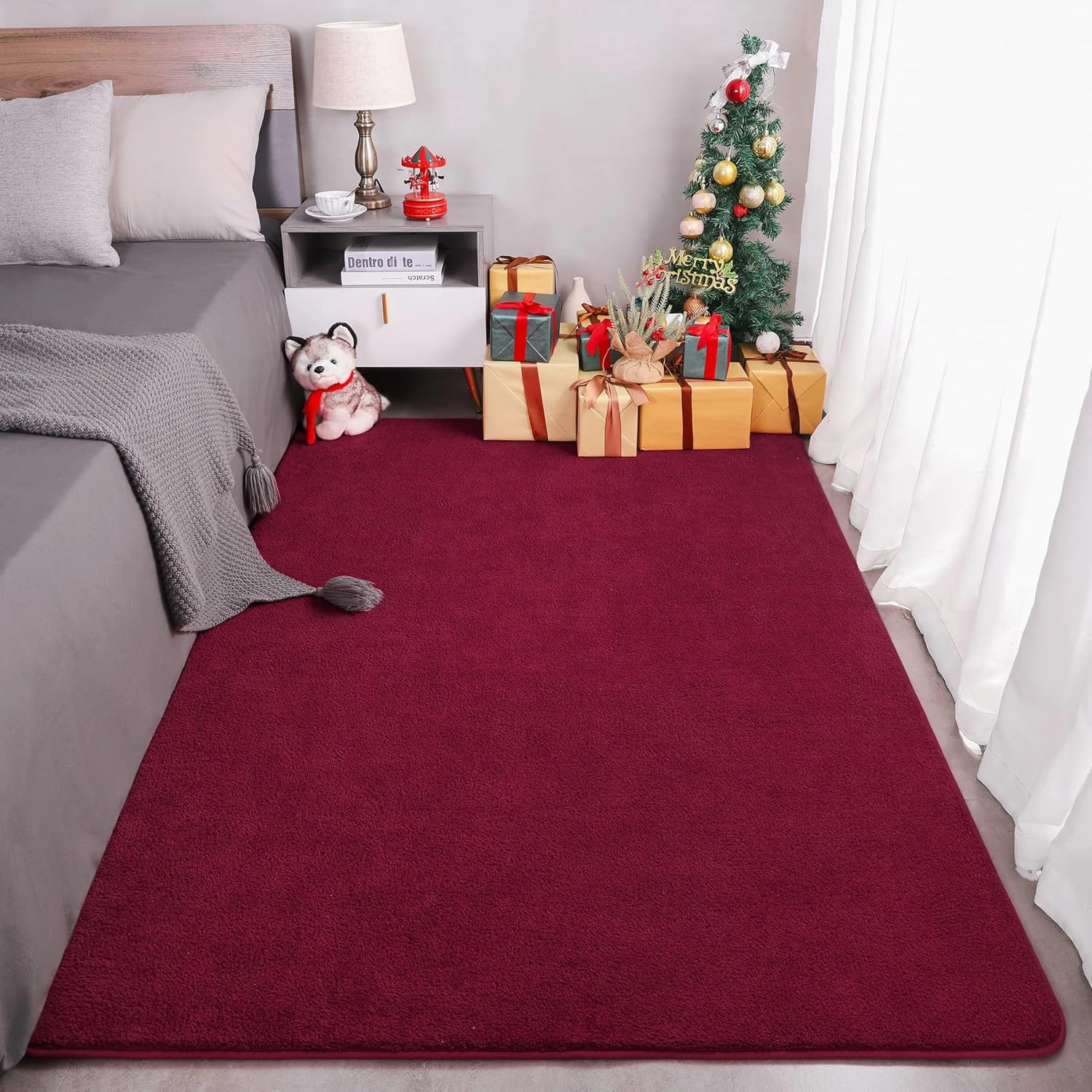 Keeko 4x6 Area Rugs for Bedroom, Soft Modern Living Room Rug Indoor Non Slip Low Pile Washable Rug Fluffy Fuzzy Memory Foam Carpets Throw Rugs for Kids Girls Classroom Dorm Room Decor Red