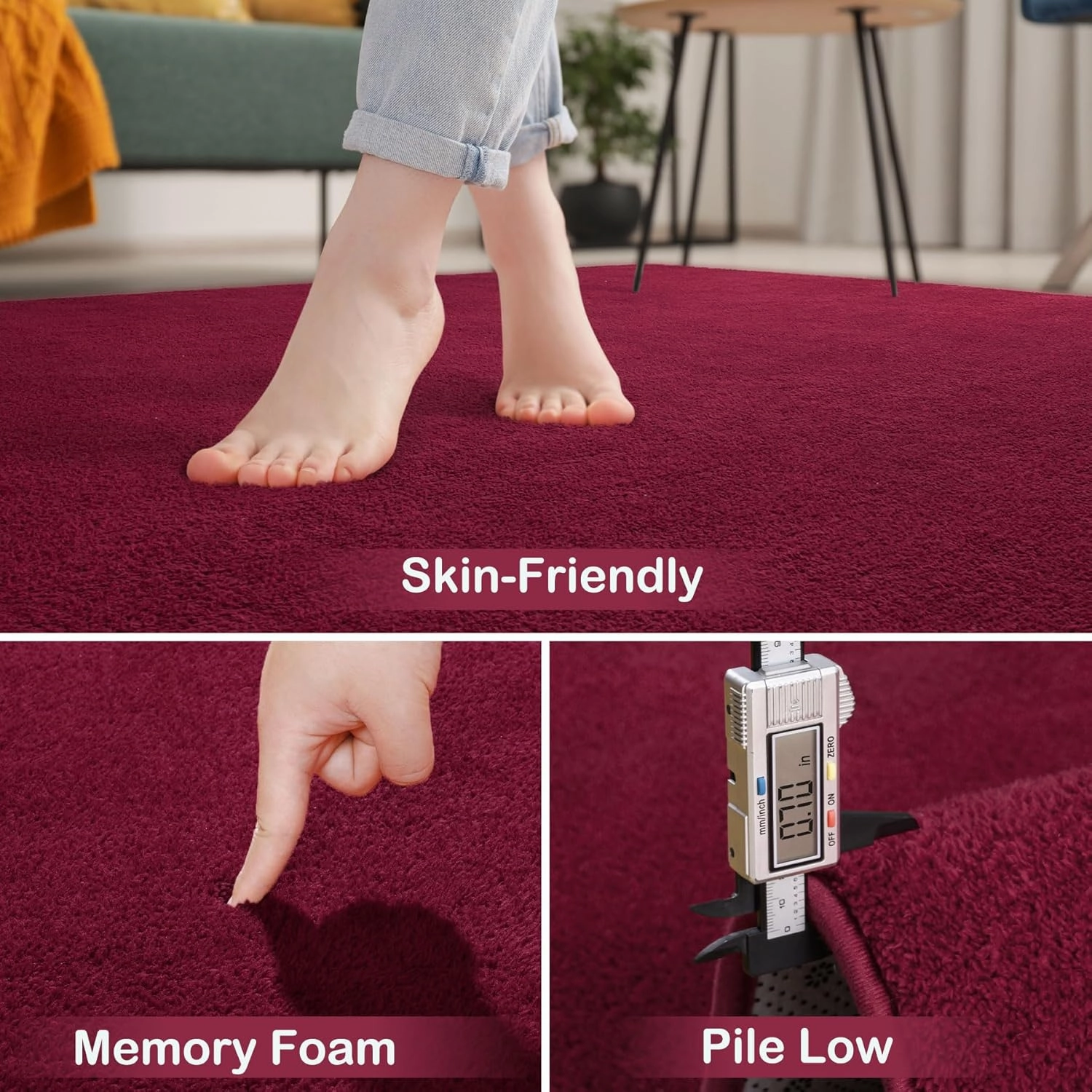 Keeko 4x6 Area Rugs for Bedroom, Soft Modern Living Room Rug Indoor Non Slip Low Pile Washable Rug Fluffy Fuzzy Memory Foam Carpets Throw Rugs for Kids Girls Classroom Dorm Room Decor Red