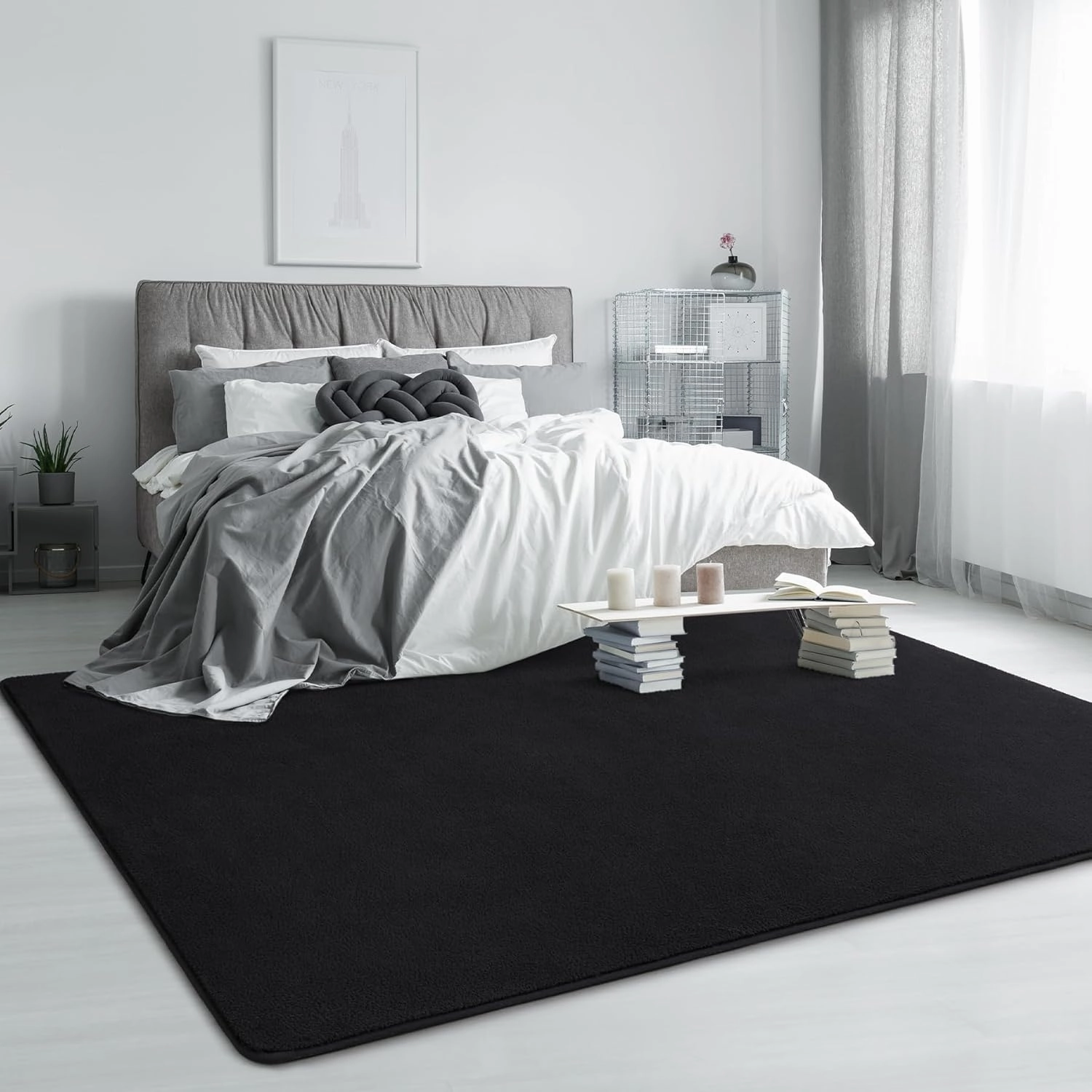 Keeko 4x6 Black Area Rugs for Bedroom, Soft Modern Living Room Rug Indoor Non Slip Low Pile Washable Rug Fluffy Fuzzy Memory Foam Carpets Throw Rugs for Kids Nursery Classroom Dorm Room Decor