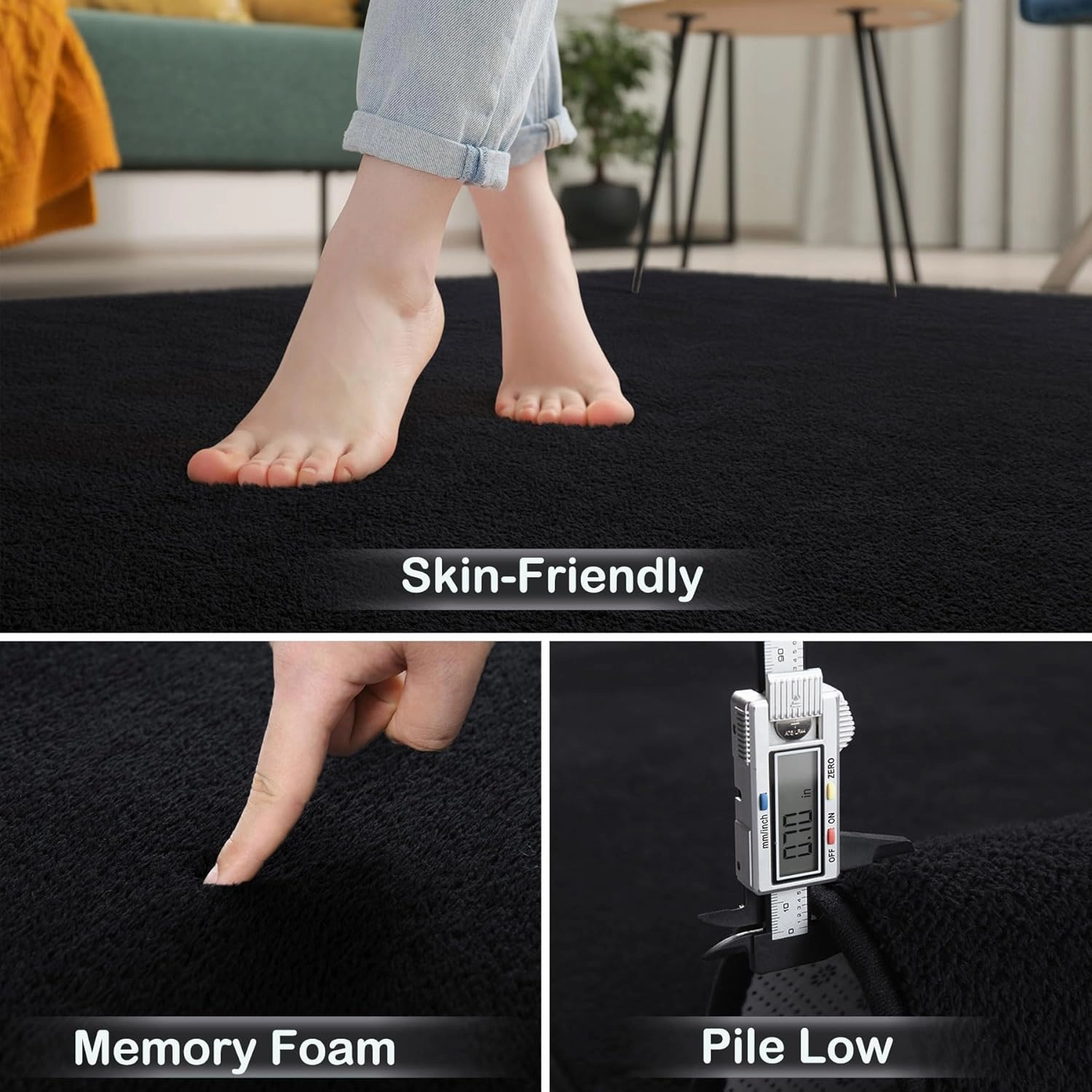 Keeko 4x6 Black Area Rugs for Bedroom, Soft Modern Living Room Rug Indoor Non Slip Low Pile Washable Rug Fluffy Fuzzy Memory Foam Carpets Throw Rugs for Kids Nursery Classroom Dorm Room Decor
