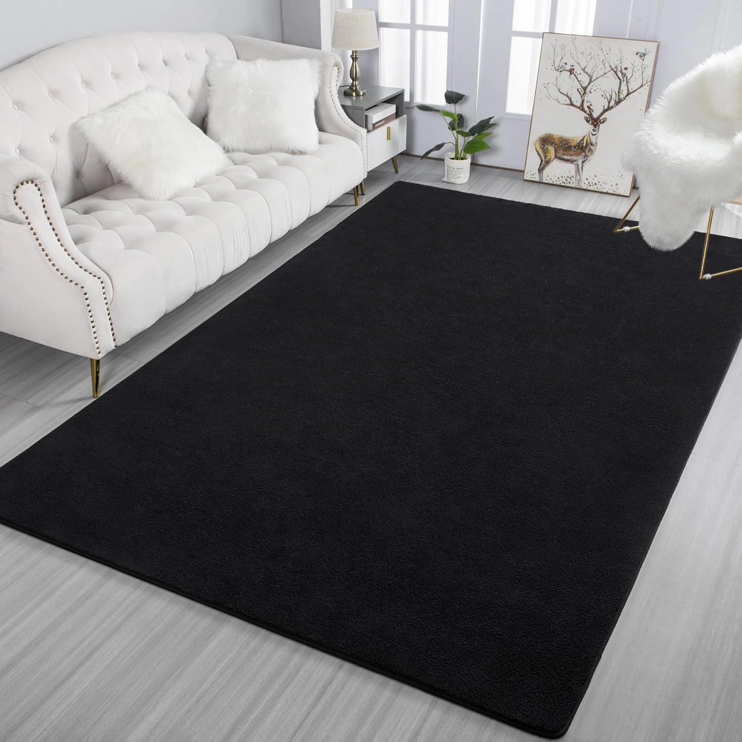 Keeko 4x6 Black Area Rugs for Bedroom, Soft Modern Living Room Rug Indoor Non Slip Low Pile Washable Rug Fluffy Fuzzy Memory Foam Carpets Throw Rugs for Kids Nursery Classroom Dorm Room Decor