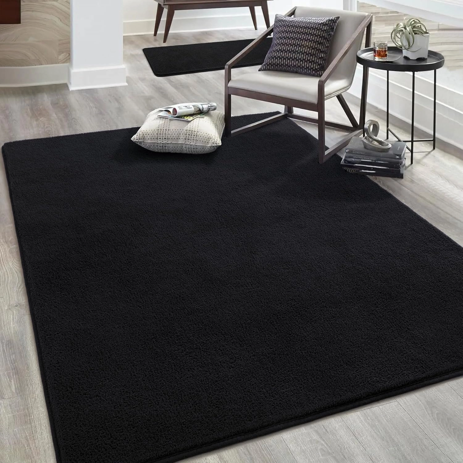 Keeko 4x6 Black Area Rugs for Bedroom, Soft Modern Living Room Rug Indoor Non Slip Low Pile Washable Rug Fluffy Fuzzy Memory Foam Carpets Throw Rugs for Kids Nursery Classroom Dorm Room Decor