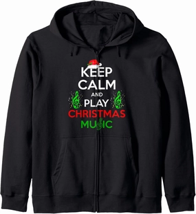 Keep Calm Play Christmas Music Pyjama Pjs Red Plaid Zip Hoodie