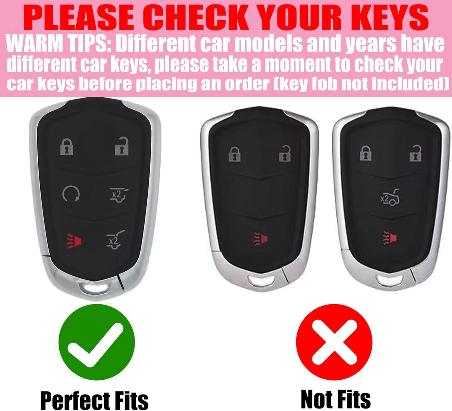 Key Fob Cover with Diamond Keychain Fit for Cadillac Car Key Holder Case Compatible with Cadillac Escalade ATS CTS STS SRX XT5 CT6 Smart Remote Key Protector, 6 Buttons (Silver-Heart)