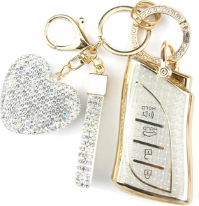 Key Fob Cover with Diamond Keychain Car Key Holder Case Compatible with Lexus ES350 ES300h UX200 LS500 LS500H LC500 LC500h Smart Remote Key Protector for Women, 4 Buttons (White-Heart)