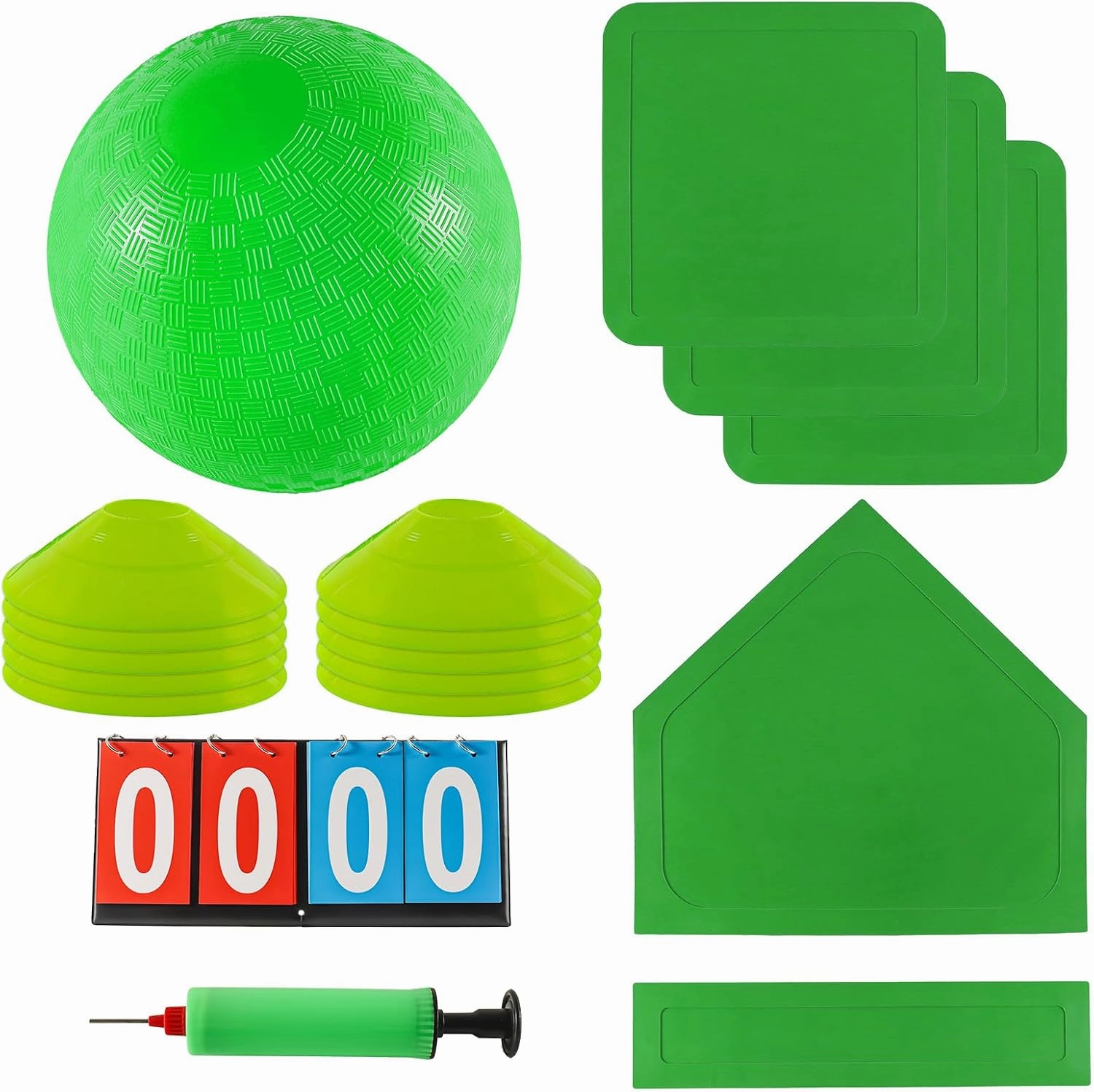 Kickball Set with Bases and Ball - 8.5" Kickball, Rubber Throw Down Bases, Sports Traning Cones, 12" Pump and 14" Scoreboard - Perfect for Kids and Adults - Playground and Backyard Game