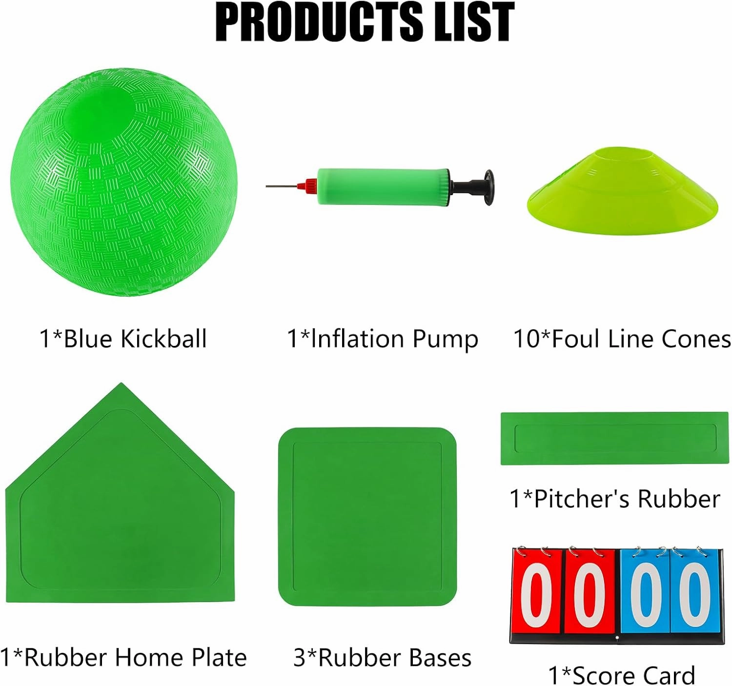 Kickball Set with Bases and Ball - 8.5" Kickball, Rubber Throw Down Bases, Sports Traning Cones, 12" Pump and 14" Scoreboard - Perfect for Kids and Adults - Playground and Backyard Game