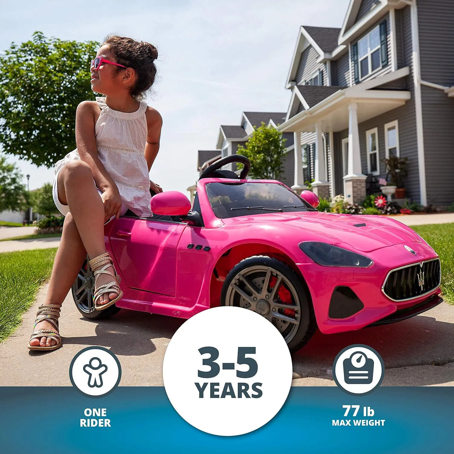 Kid Trax Electric Kids Luxury Maserati Convertible Car Ride-On Toy, 6 Volt Battery, Remote Control, Ages 3-5 Years, Bright Red