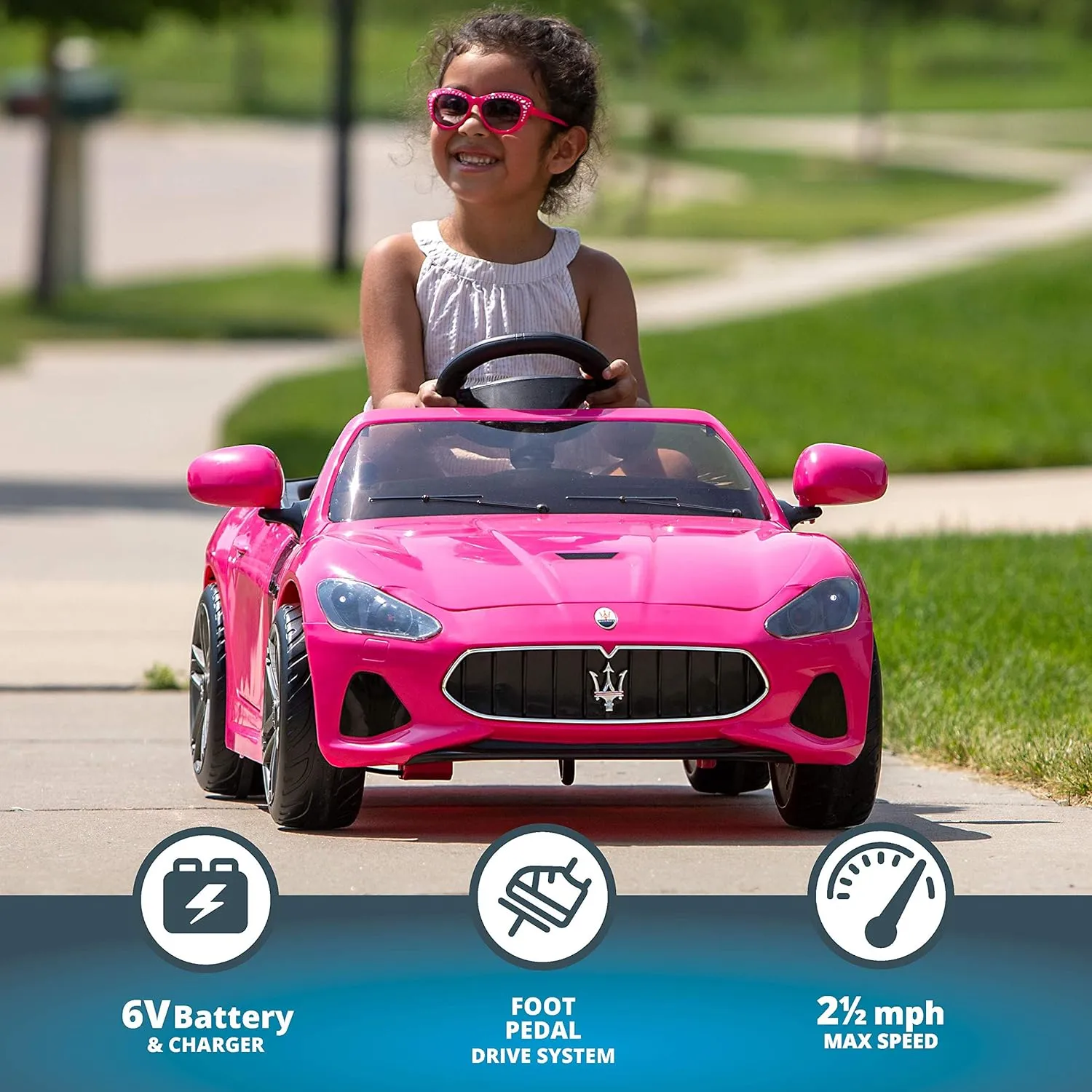 Kid Trax Electric Kids Luxury Maserati Convertible Car Ride-On Toy, 6 Volt Battery, Remote Control, Ages 3-5 Years, Bright Red