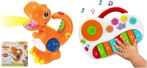 KiddoLab Tikki The Dino & Musical Piano Toy Combo - Voice Changer Dinosaur & Light-Up Keyboard for Toddlers Ages 1-4 - Interactive Learning and Fun.