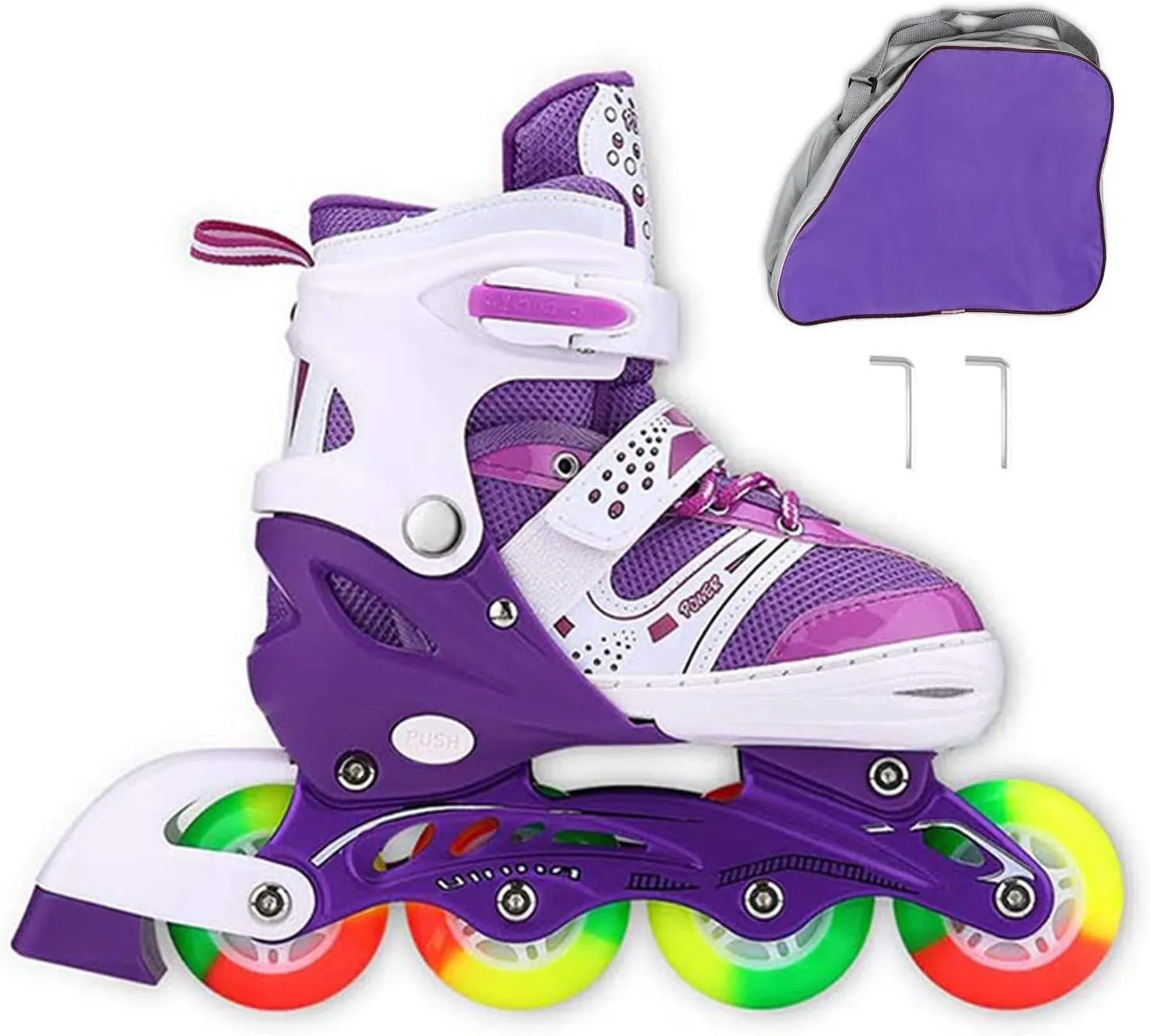 Kids Adjustable Flashing Inline Skates for Boys Girls and Adults with Full Light Up Wheels, Outdoor Roller Skates for Kids Beginner Ages 6-8-12-14, Men and Women