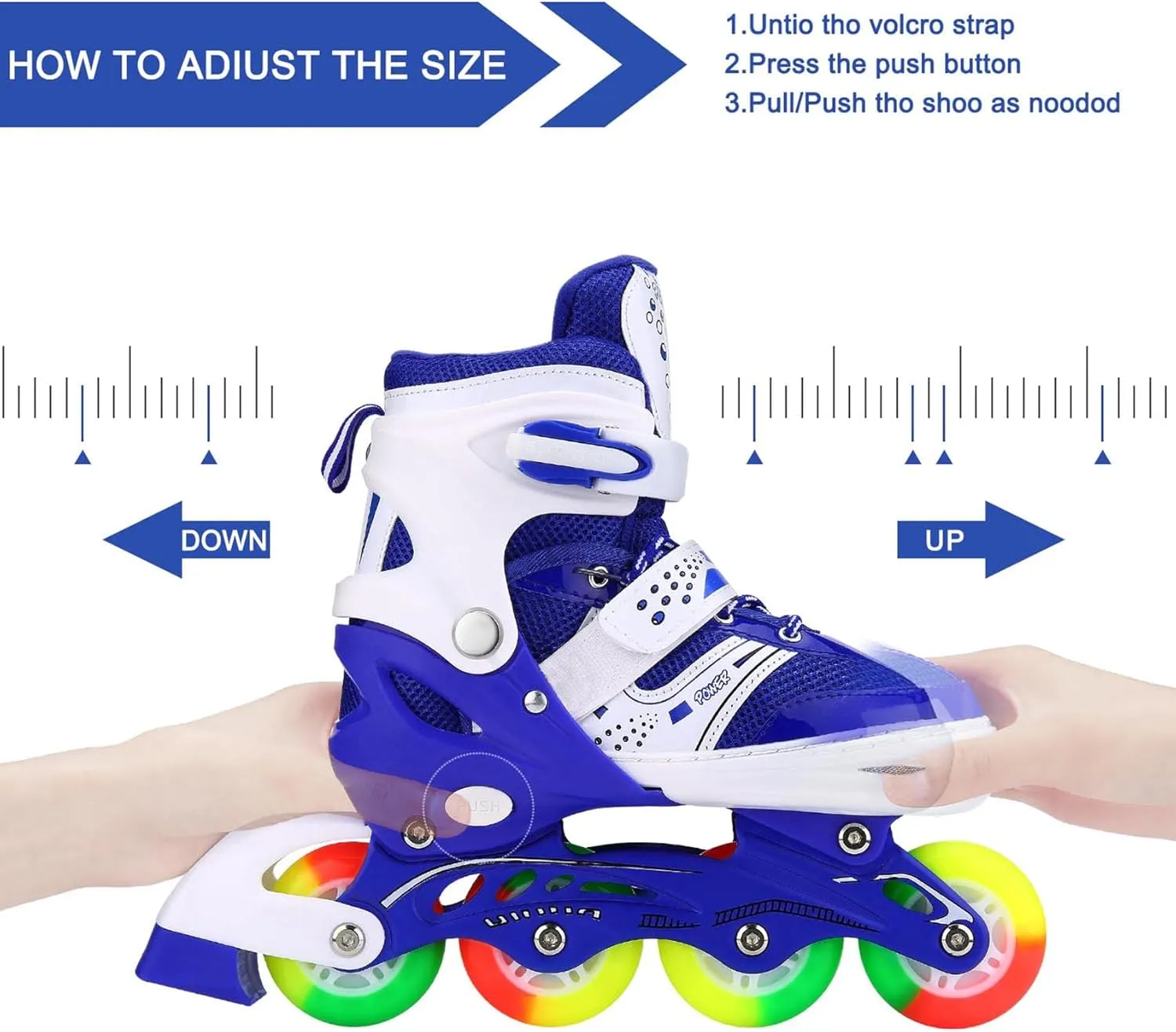 Kids Adjustable Flashing Inline Skates for Boys Girls and Adults with Full Light Up Wheels, Outdoor Roller Skates for Kids Beginner Ages 6-8-12-14, Men and Women
