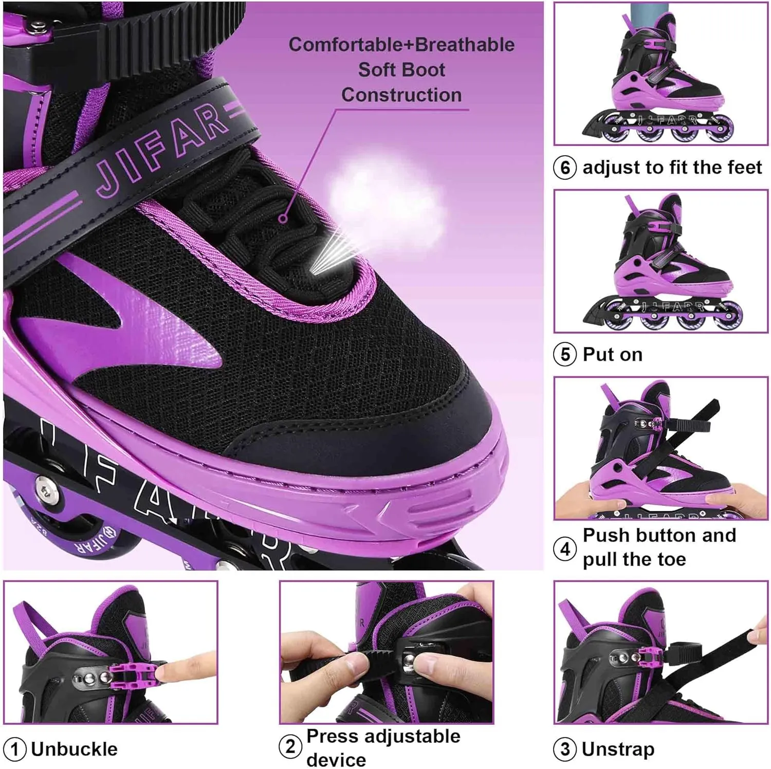 Kids Adjustable Flashing Inline Skates for Boys Girls and Adults with Full Light Up Wheels, Outdoor Roller Skates for Kids Beginner Ages 6-8-12-14, Men and Women