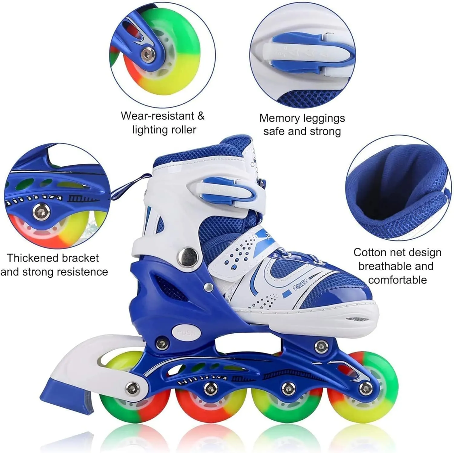 Kids Adjustable Flashing Inline Skates for Boys Girls and Adults with Full Light Up Wheels, Outdoor Roller Skates for Kids Beginner Ages 6-8-12-14, Men and Women