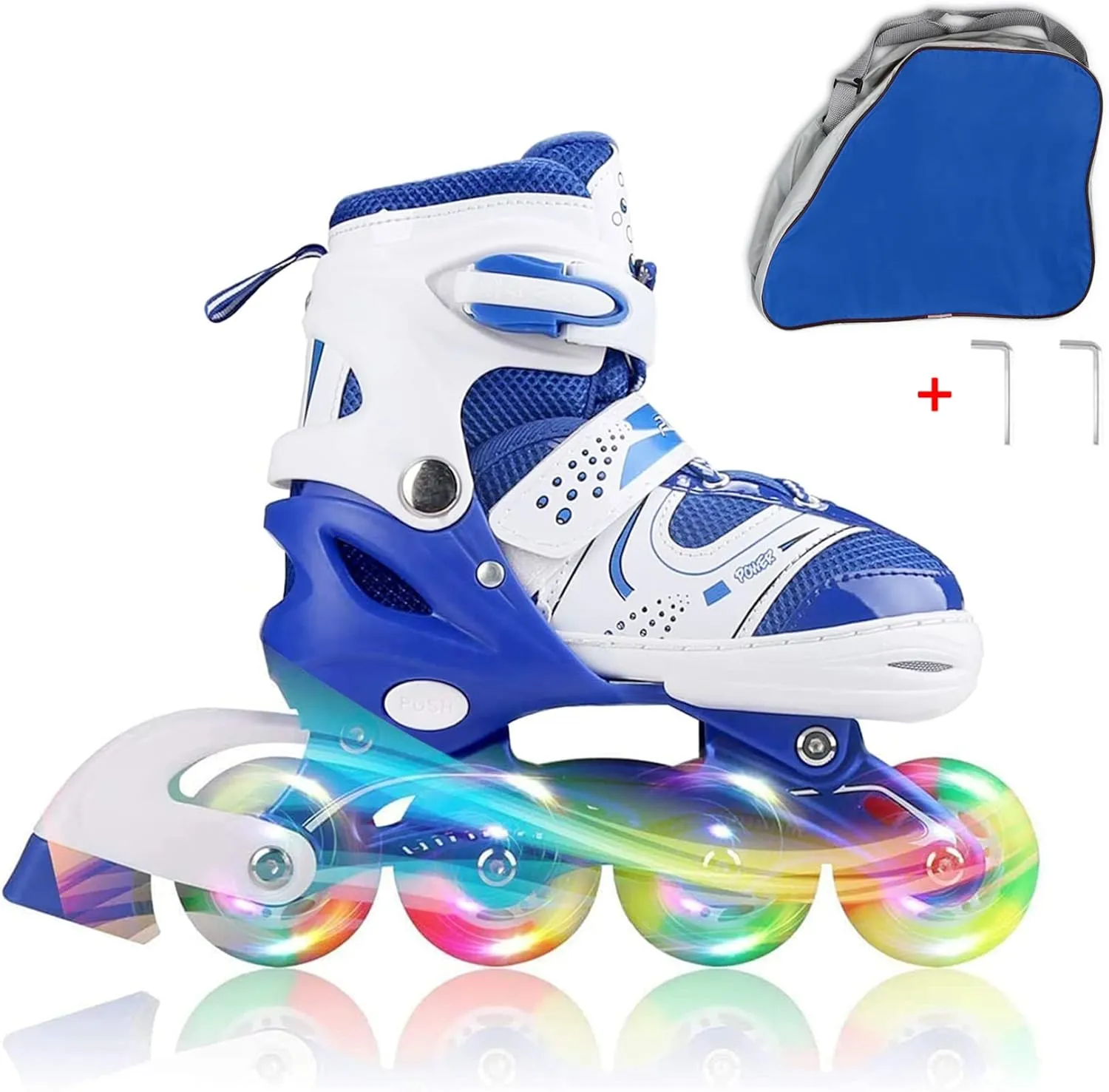 Kids Adjustable Flashing Inline Skates for Boys Girls and Adults with Full Light Up Wheels, Outdoor Roller Skates for Kids Beginner Ages 6-8-12-14, Men and Women