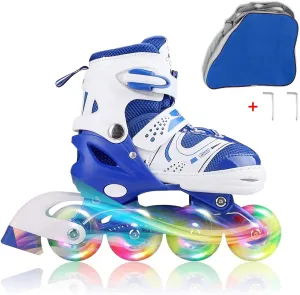 Kids Adjustable Flashing Inline Skates for Boys Girls and Adults with Full Light Up Wheels, Outdoor Roller Skates for Kids Beginner Ages 6-8-12-14, Men and Women