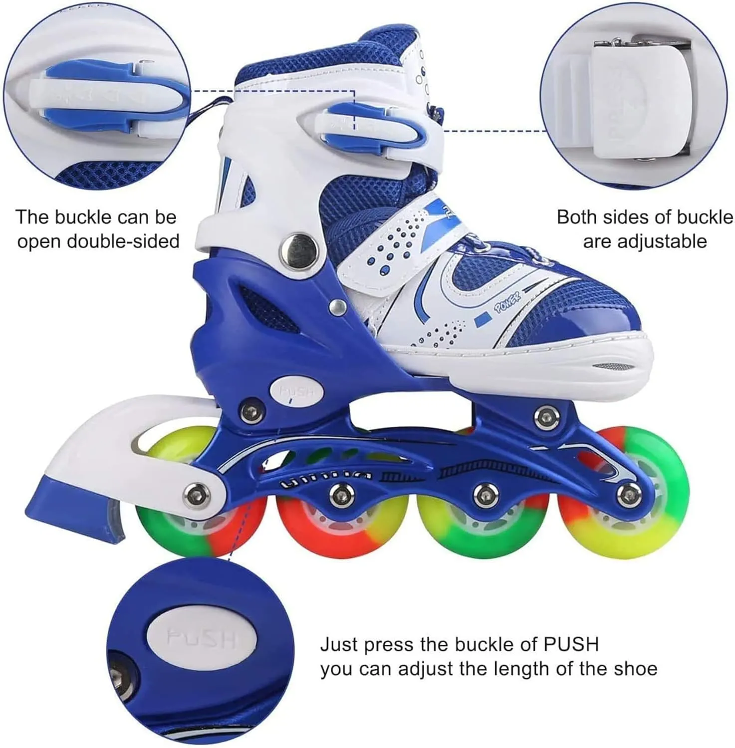 Kids Adjustable Flashing Inline Skates for Boys Girls and Adults with Full Light Up Wheels, Outdoor Roller Skates for Kids Beginner Ages 6-8-12-14, Men and Women