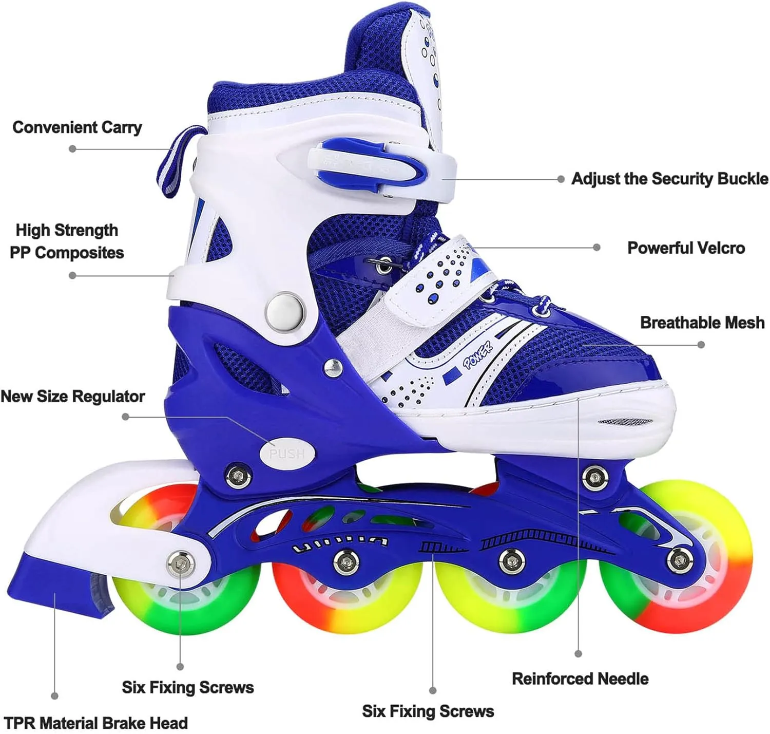 Kids Adjustable Flashing Inline Skates for Boys Girls and Adults with Full Light Up Wheels, Outdoor Roller Skates for Kids Beginner Ages 6-8-12-14, Men and Women