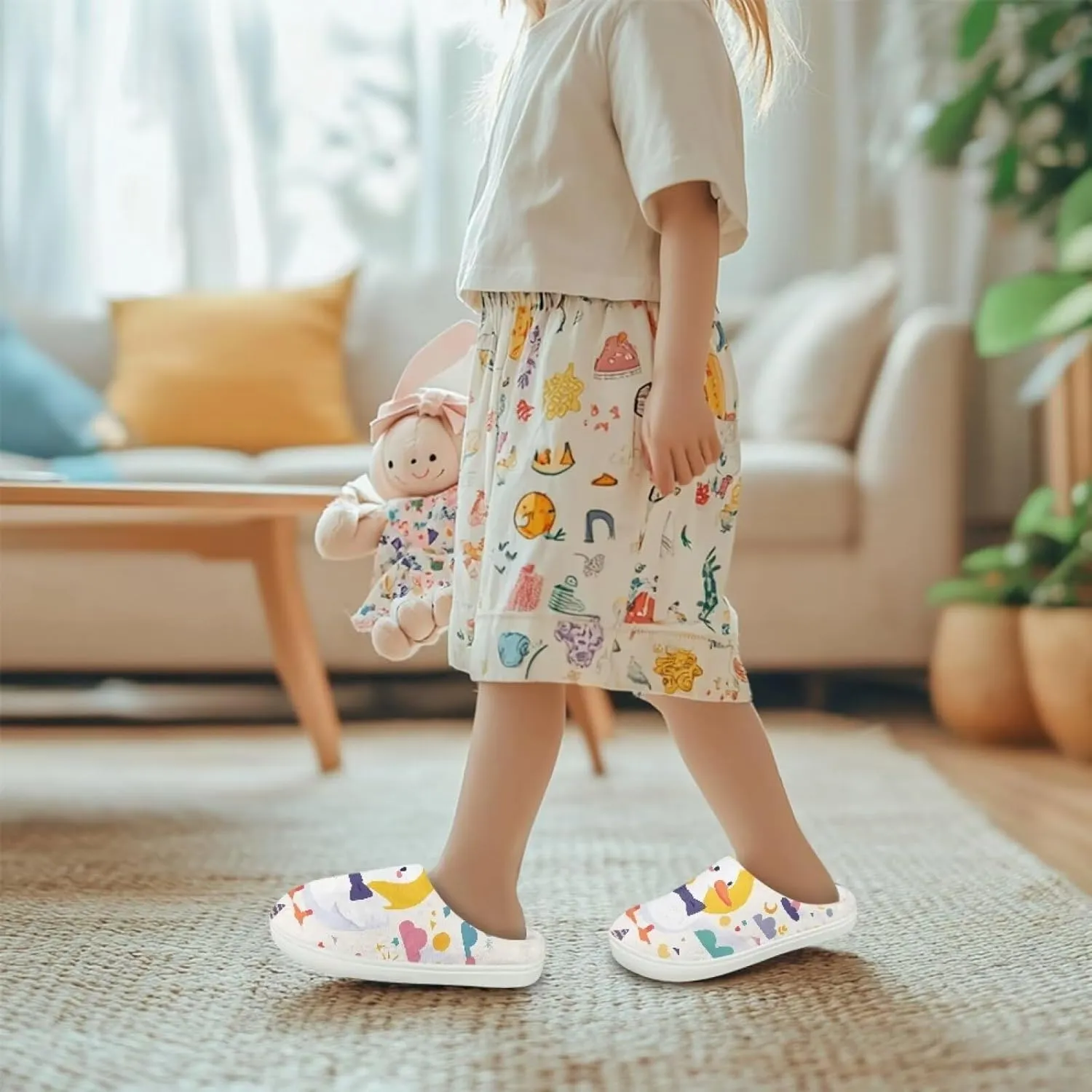 Kids Animals Cotton Slippers Warm Cozy Furry Slippers Anti-Skid Plush Outdoor Winter Slippers for Litter Kid US 9-15
