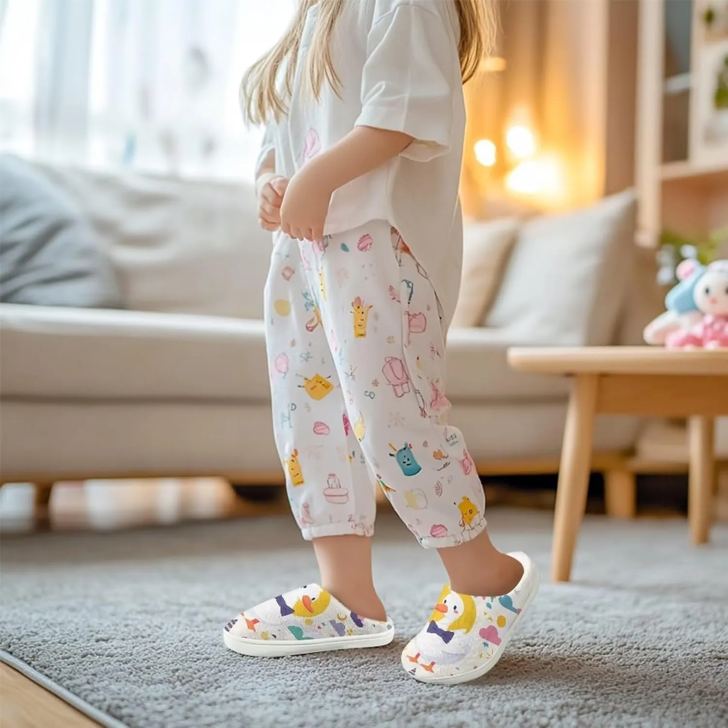 Kids Animals Cotton Slippers Warm Cozy Furry Slippers Anti-Skid Plush Outdoor Winter Slippers for Litter Kid US 9-15