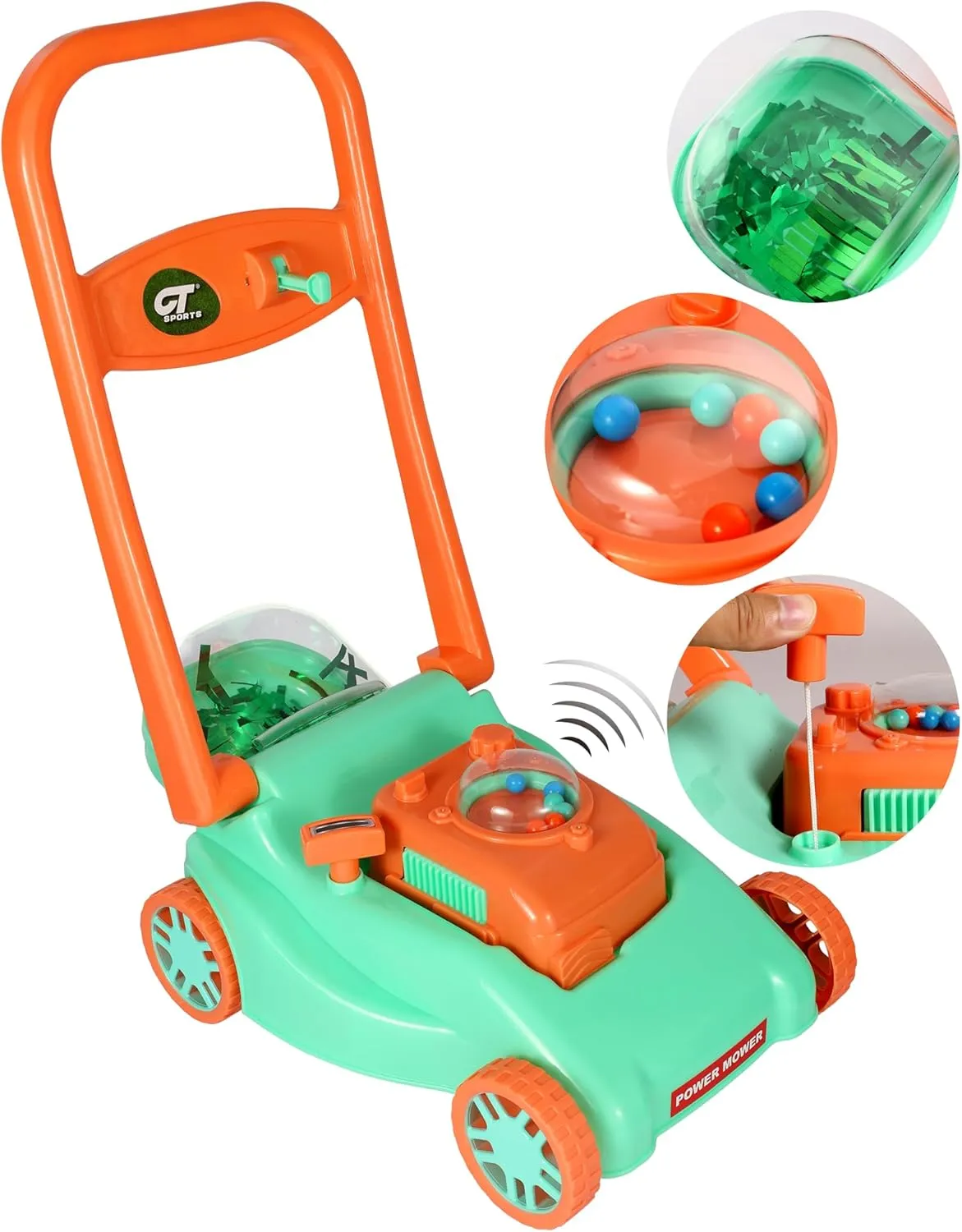 Kids Lawn Mower with Realistic Grass-Cutting Action and Sounds–No Batteries Required | Kids Lawn Mower，Fun Outdoor Push Toy for Kids (Green)