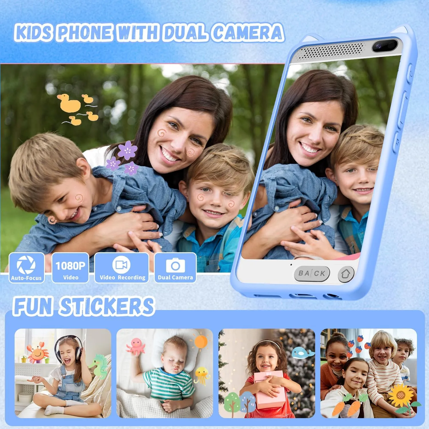 Kids Phone for Boys, 3.97" Touchscreen Kids Toys Cell Phone Learning Music Puzzle-Games, with Silicone Toddler Phone Toys for Girls Boys Age 3-12, Working Real Play Cell Phone(Blue)