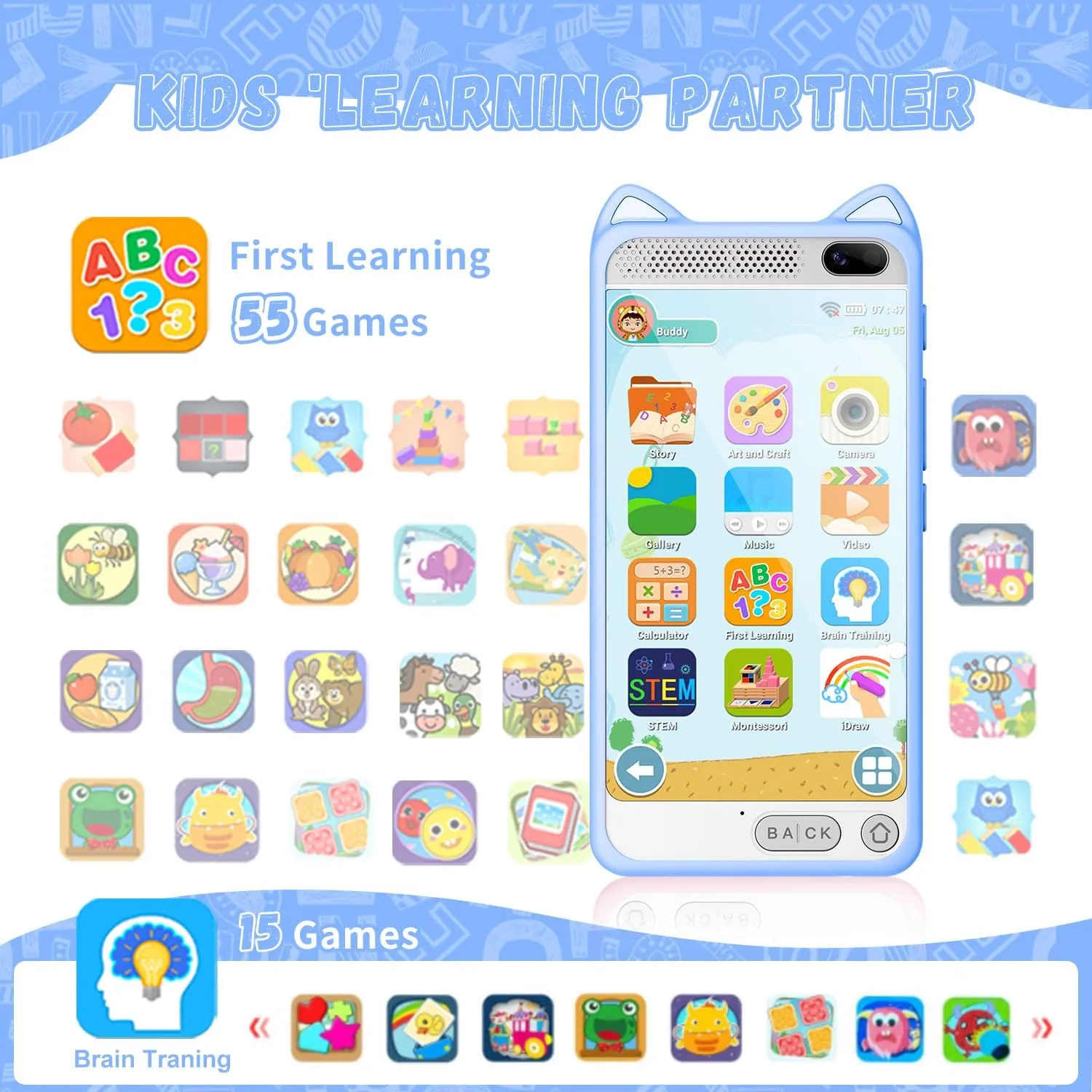 Kids Phone for Boys, 3.97" Touchscreen Kids Toys Cell Phone Learning Music Puzzle-Games, with Silicone Toddler Phone Toys for Girls Boys Age 3-12, Working Real Play Cell Phone(Blue)