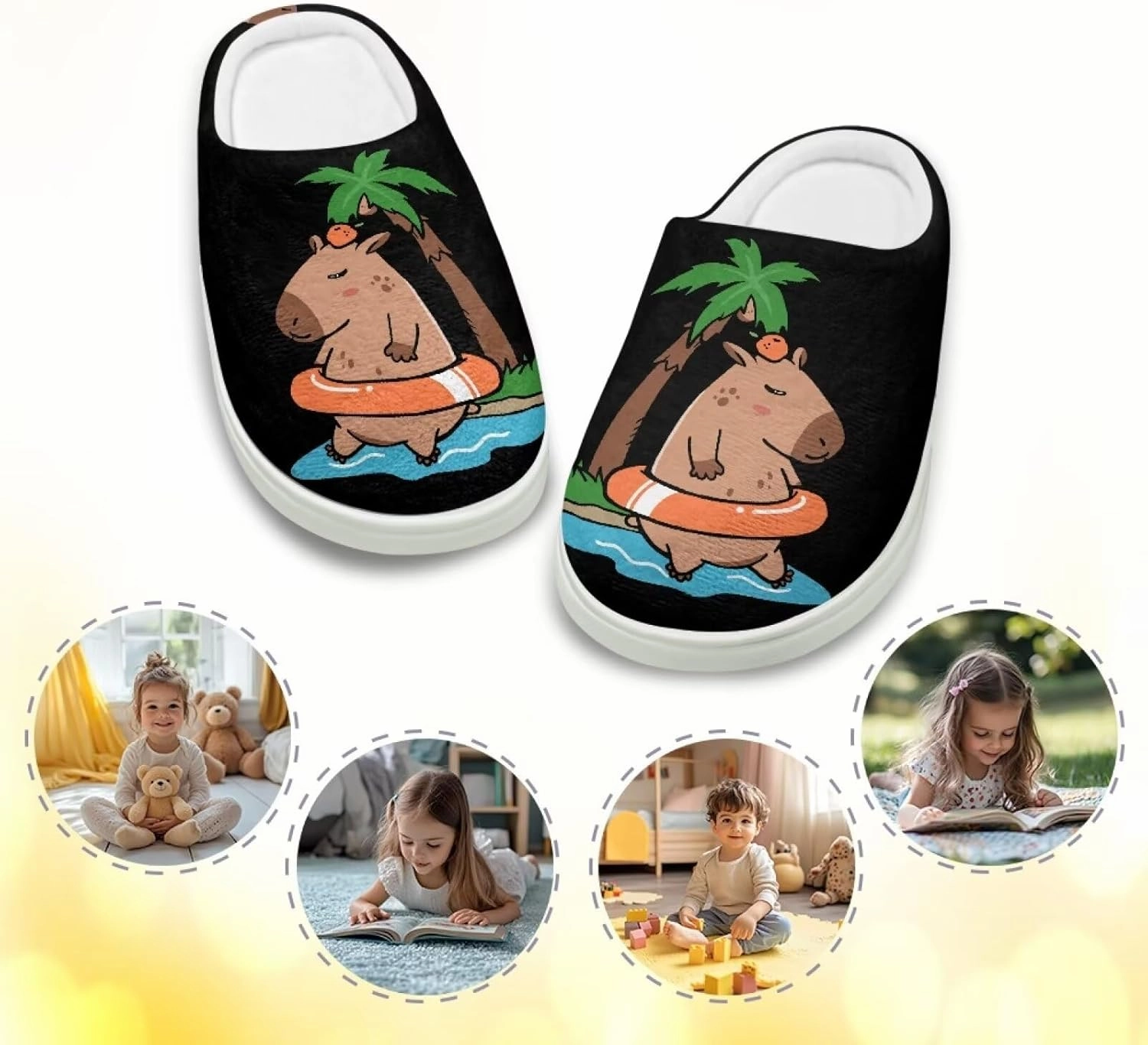 Kids Animals Cotton Slippers Warm Cozy Furry Slippers Anti-Skid Plush Outdoor Winter Slippers for Litter Kid US 9-15