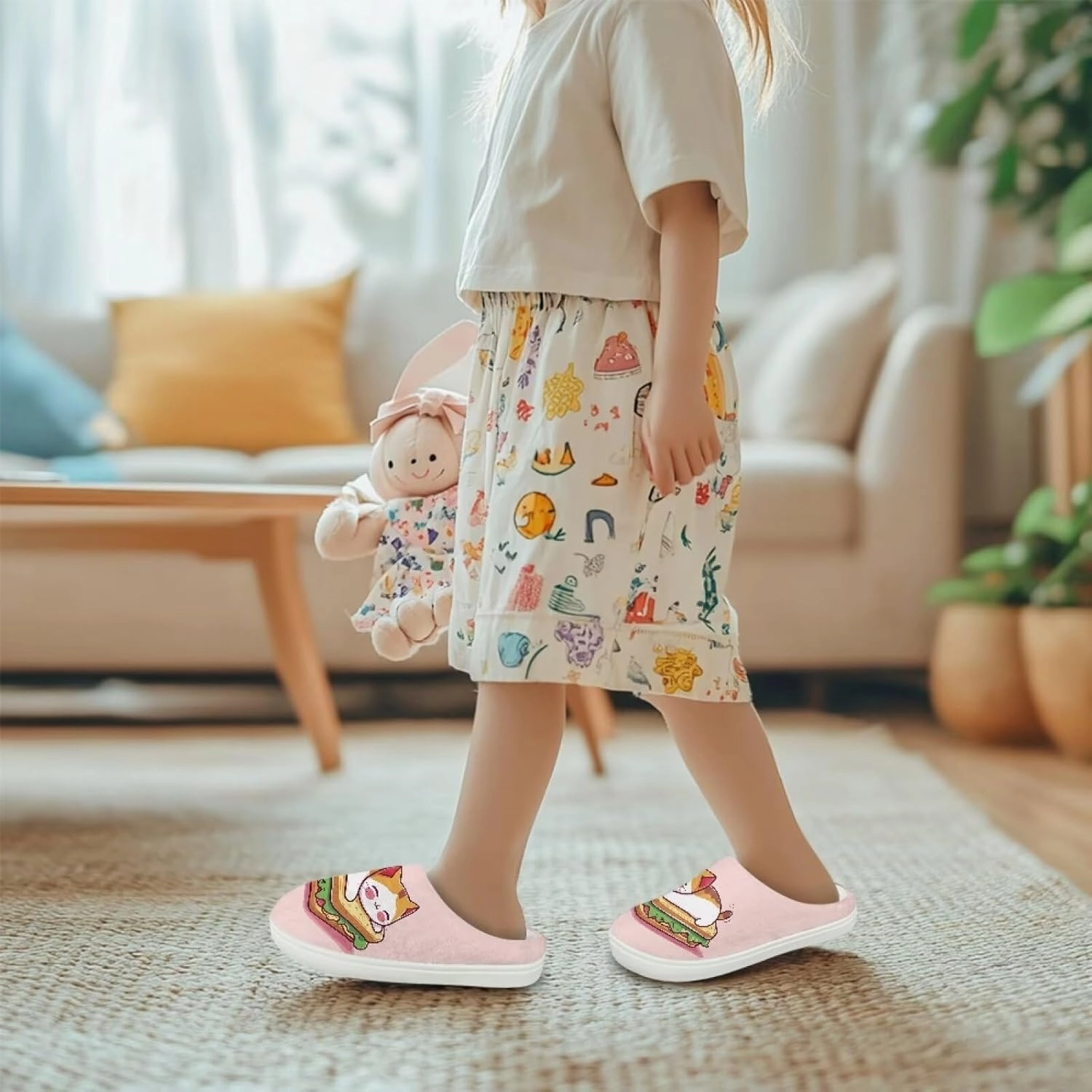 Kids Animals Cotton Slippers Warm Cozy Fuzzy Slippers Non-Slip Plush Outdoor Winter Slippers for Litter Kids US 9-15