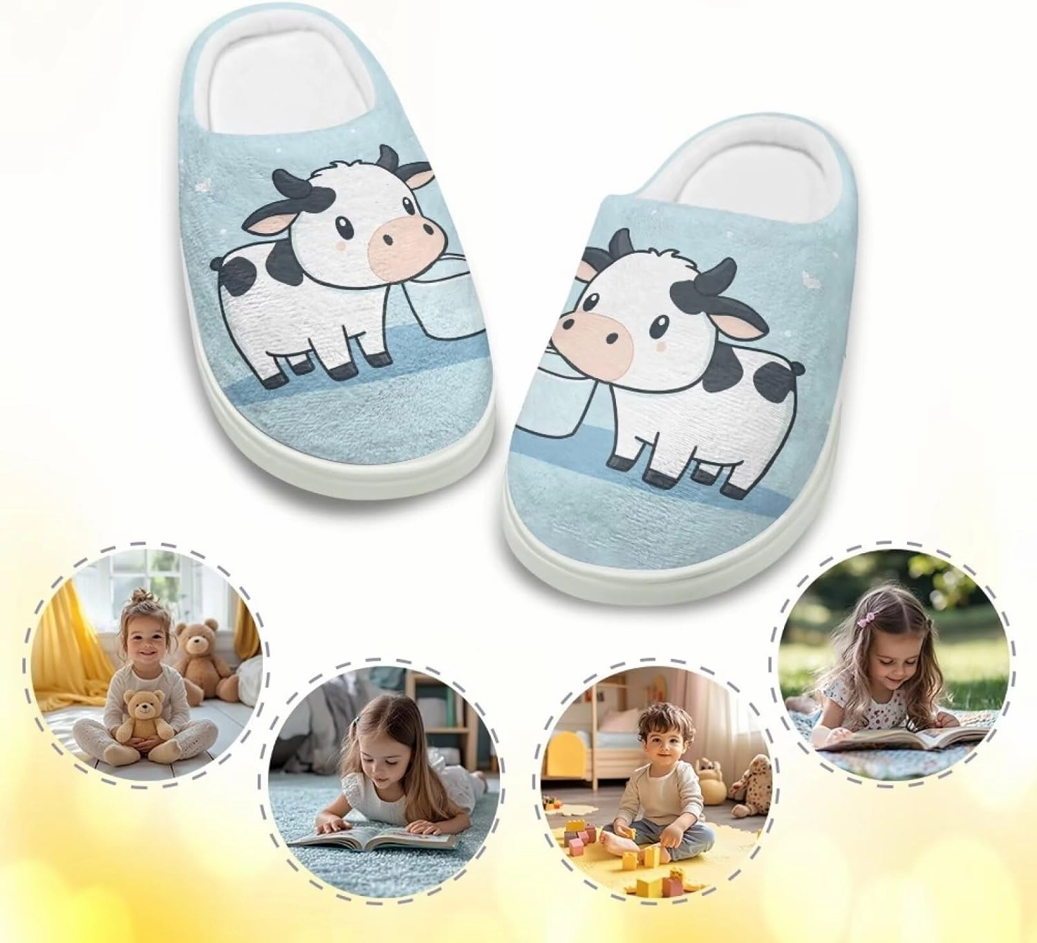 Kids Animals Cotton Slippers Warm Cozy Fuzzy Slippers Non-Slip Plush Outdoor Winter Slippers for Litter Kids US 9-15