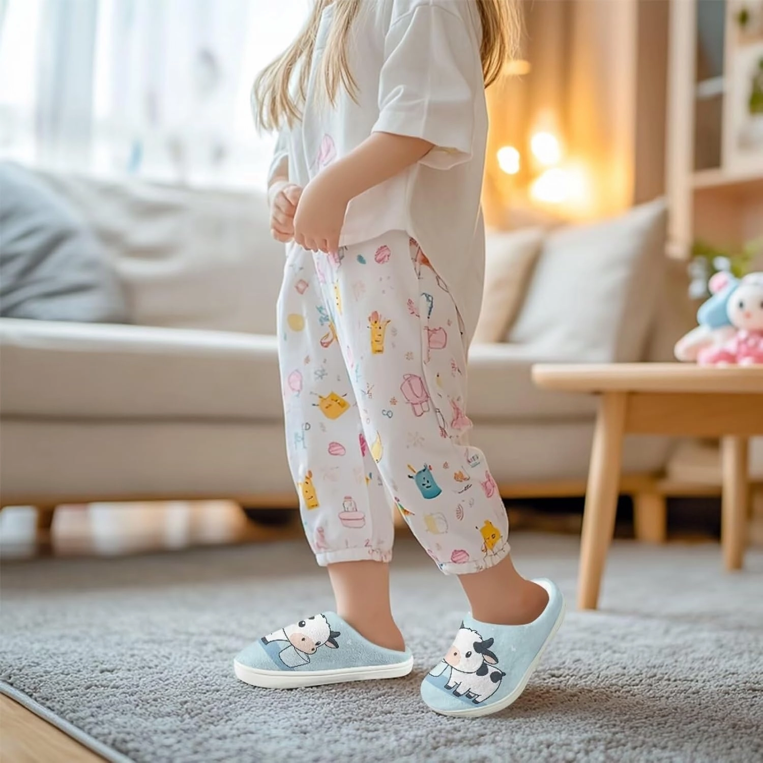 Kids Animals Cotton Slippers Warm Cozy Fuzzy Slippers Non-Slip Plush Outdoor Winter Slippers for Litter Kids US 9-15