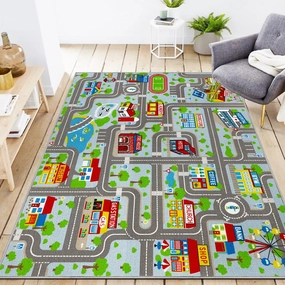 Kids Carpet Playmat Rug 5'0''x6'6'', Kids Rugs for Bedroom, Non-Slip Town City Road Map Car Rugs for Kids Toy Cars, Track Carpet Play Rug for Playroom Classroom Decor (Sky Blue)