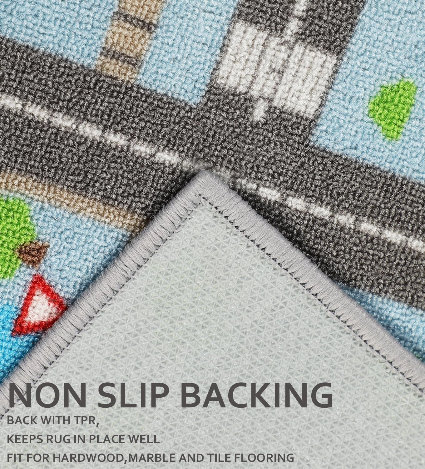 Kids Carpet Playmat Rug 5'0''x6'6'', Kids Rugs for Bedroom, Non-Slip Town City Road Map Car Rugs for Kids Toy Cars, Track Carpet Play Rug for Playroom Classroom Decor (Sky Blue)
