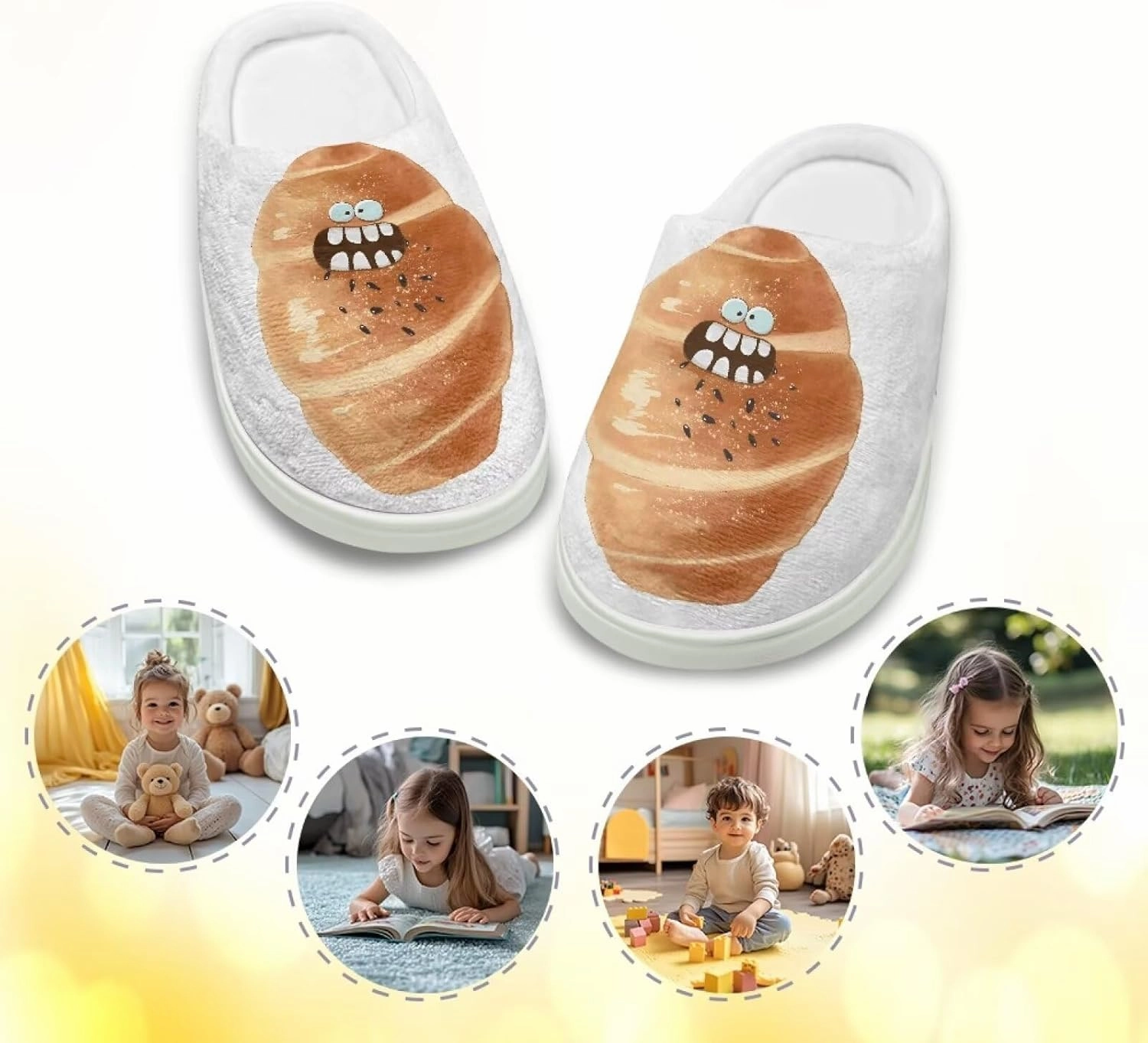 Kids Food Cotton Slippers Fuzzy Warm Cozy Slippers Breathable Fluffy Plush Outdoor Slippers for Litter Kid US 9-15