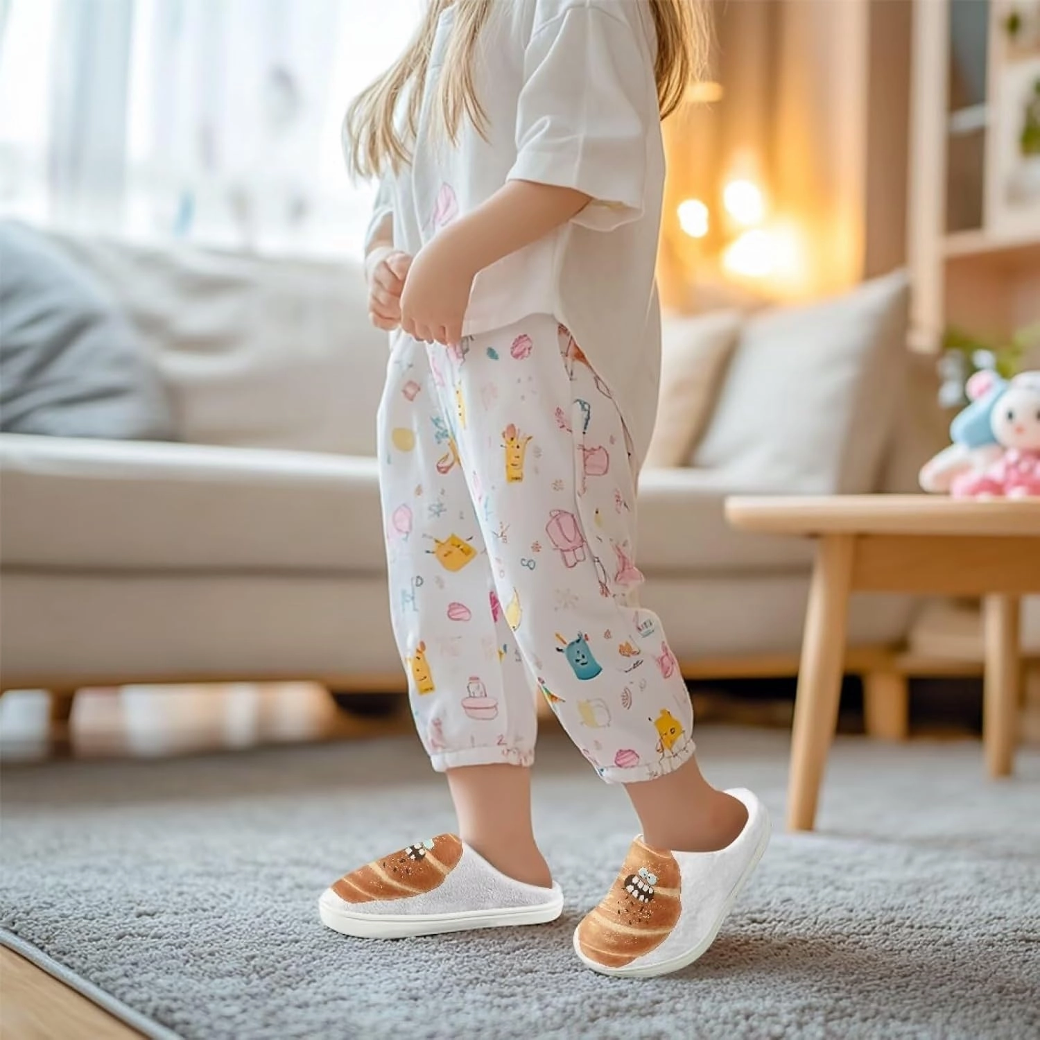 Kids Food Cotton Slippers Fuzzy Warm Cozy Slippers Breathable Fluffy Plush Outdoor Slippers for Litter Kid US 9-15