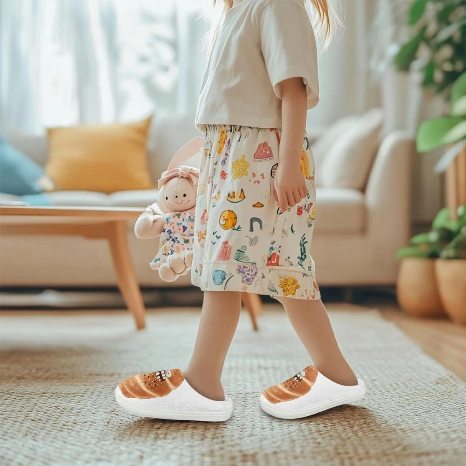 Kids Food Cotton Slippers Fuzzy Warm Cozy Slippers Breathable Fluffy Plush Outdoor Slippers for Litter Kid US 9-15