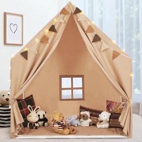 Kids Play Tent with Padded Mat & Star LED Lights for Ages 4-8-10 Year Old Girls Boys, Large Cute Indoor Play Room House Tent for Toddler Children