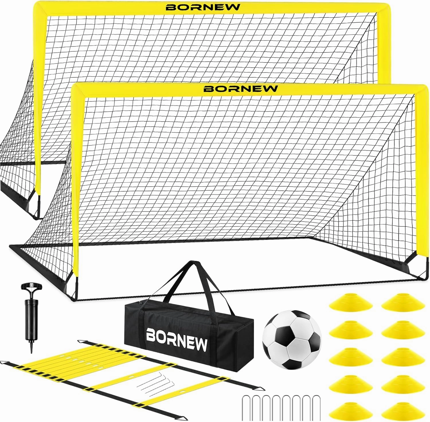 Kids Soccer Goal for Backyard Set - 2 Set of 4x3/ 5X3.6/7x5 ft Toddler Soccer Nets with 20ft Agility Ladder, Soccer Ball, Pop Up Portable Soccer Set for Kids and Youth Training Ages