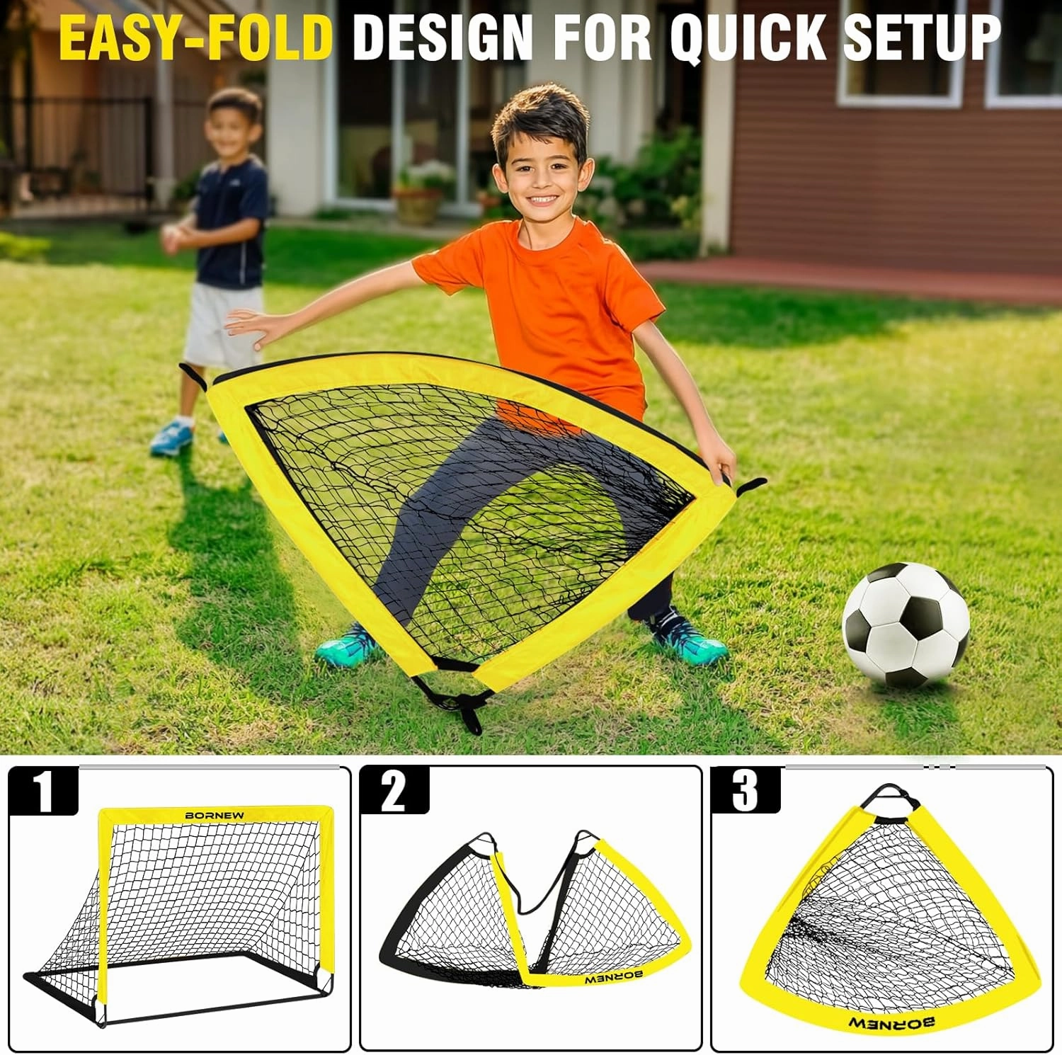 Kids Soccer Goal for Backyard Set - 2 Set of 4x3/ 5X3.6/7x5 ft Toddler Soccer Nets with 20ft Agility Ladder, Soccer Ball, Pop Up Portable Soccer Set for Kids and Youth Training Ages
