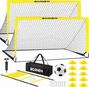 Kids Soccer Goal for Backyard Set - 2 Set of 4x3/ 5X3.6/7x5 ft Toddler Soccer Nets with 20ft Agility Ladder, Soccer Ball, Pop Up Portable Soccer Set for Kids and Youth Training Ages