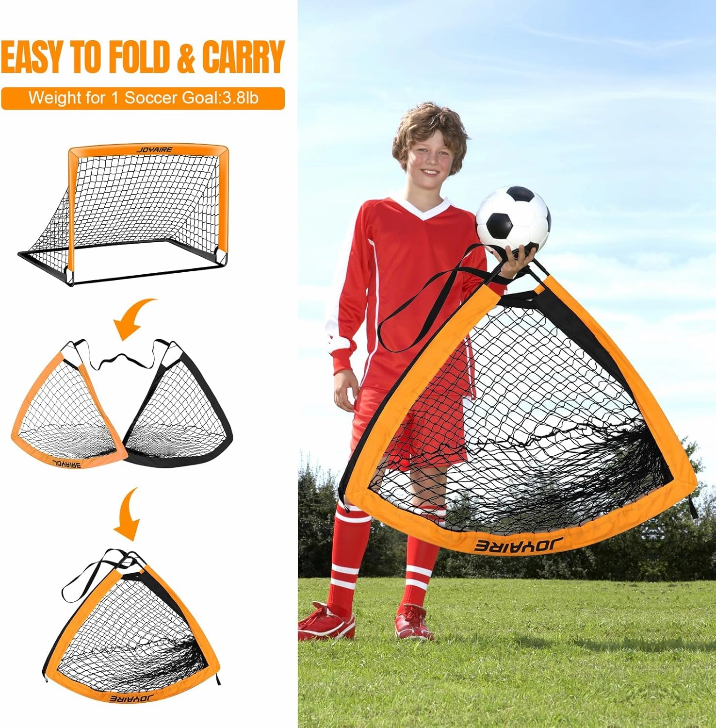 Kids Soccer Goals for Backyard Set, Portable Toddler Soccer Goal 2 of 4x3 ft, 6x4 ft, 7x5 ft, Soccer Training Equipment, Pop Up Soccer Net Kit with Size 4 Soccer Ball, Youth Games, Outdoor Sports Play