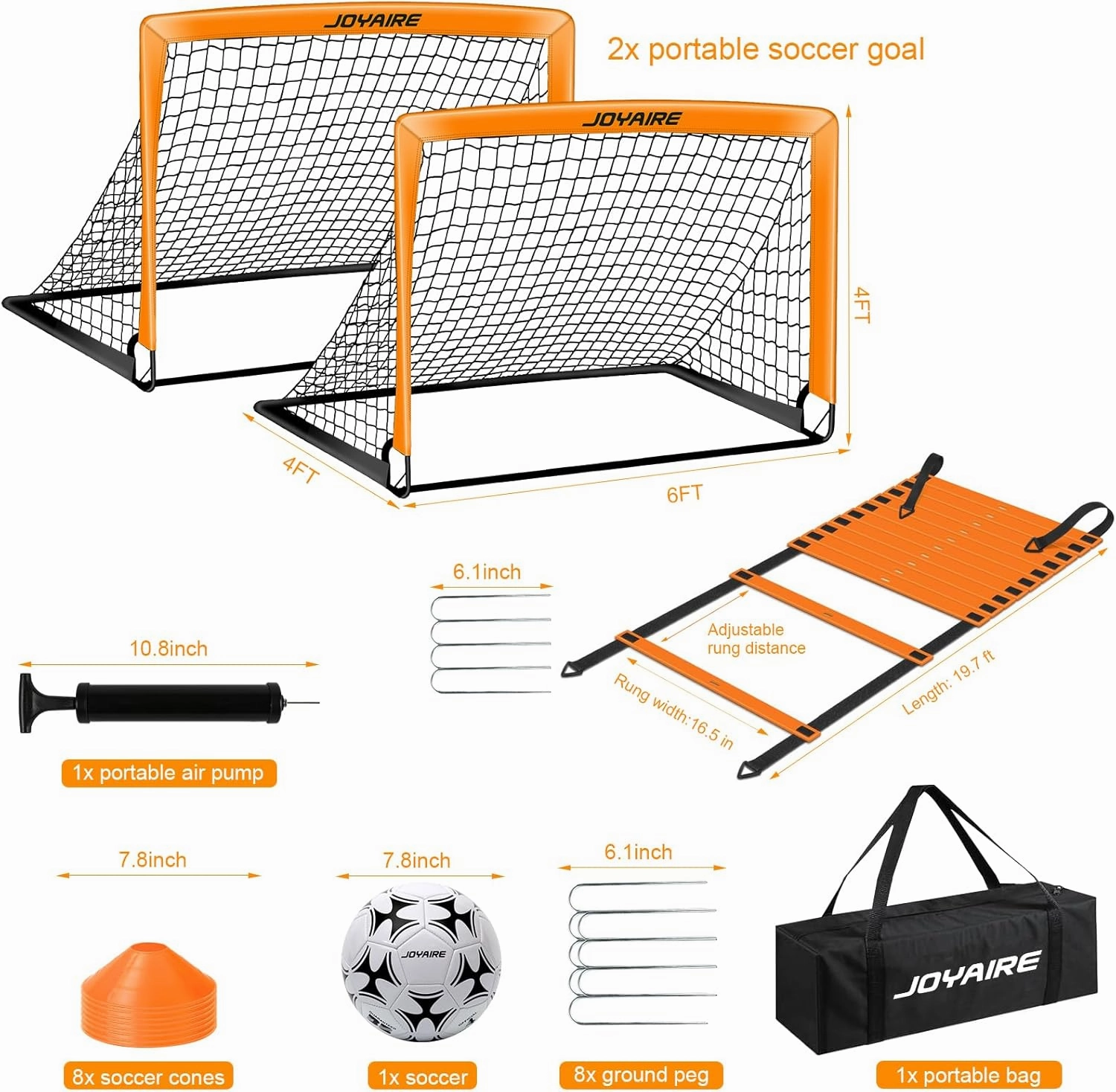 Kids Soccer Goals for Backyard Set, Portable Toddler Soccer Goal 2 of 4x3 ft, 6x4 ft, 7x5 ft, Soccer Training Equipment, Pop Up Soccer Net Kit with Size 4 Soccer Ball, Youth Games, Outdoor Sports Play