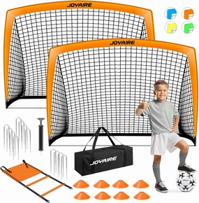 Kids Soccer Goals for Backyard Set, Portable Toddler Soccer Goal 2 of 4x3 ft, 6x4 ft, 7x5 ft, Soccer Training Equipment, Pop Up Soccer Net Kit with Size 4 Soccer Ball, Youth Games, Outdoor Sports Play