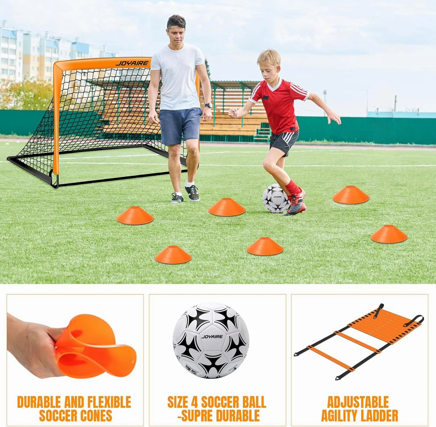 Kids Soccer Goals for Backyard Set, Portable Toddler Soccer Goal 2 of 4x3 ft, 6x4 ft, 7x5 ft, Soccer Training Equipment, Pop Up Soccer Net Kit with Size 4 Soccer Ball, Youth Games, Outdoor Sports Play