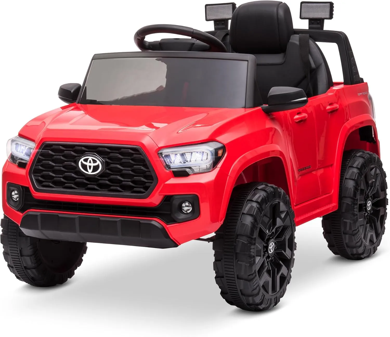 Kidzone 12V Ride on Truck, Battery Powered Licensed Toyota Tacoma Electric Car for Kids, Electric Vehicle Toy with Remote Control, 3 Speeds, MP3, Horn, LED Lights, Suspension System - Red