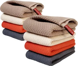Kitchen Towels 100% Cotton Waffle Weave Dish Towel for Cleaning Drying Dishes Extra Absorbent and Soft, Dish Cloth,13 x 28 in, 8 Pack (Beige Dark Grey Brown Red-8 Pack)