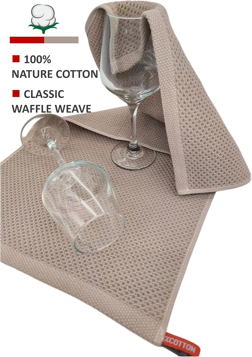 Kitchen Towels 100% Cotton Waffle Weave Dish Towel for Cleaning Drying Dishes Extra Absorbent and Soft, Dish Cloth,13 x 28 in, 8 Pack (Beige Dark Grey Brown Red-8 Pack)